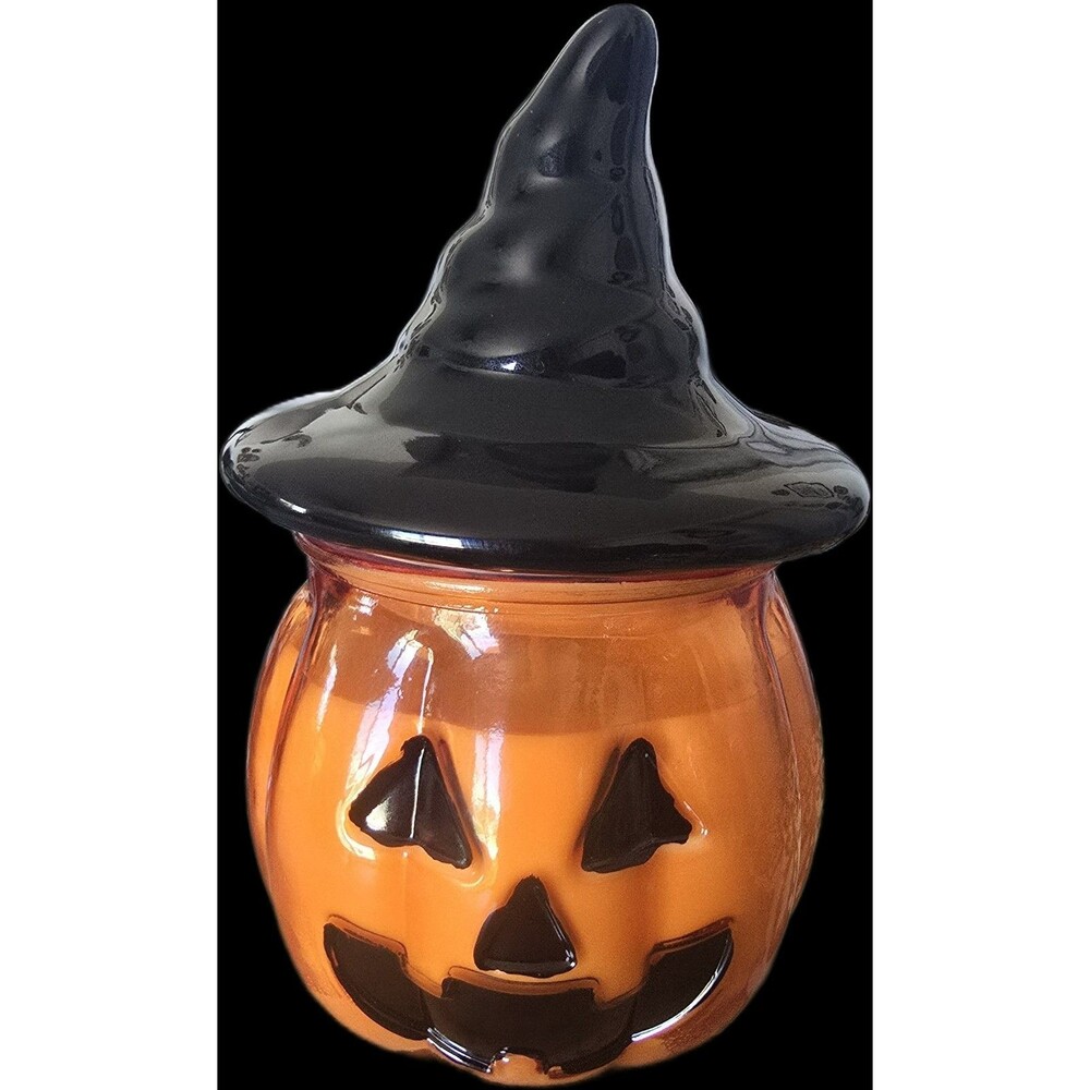 Halloween Jack-o'-Lantern Pumpkin Spice Candle Glass 12oz. Jar w/ Witch Hat NEW